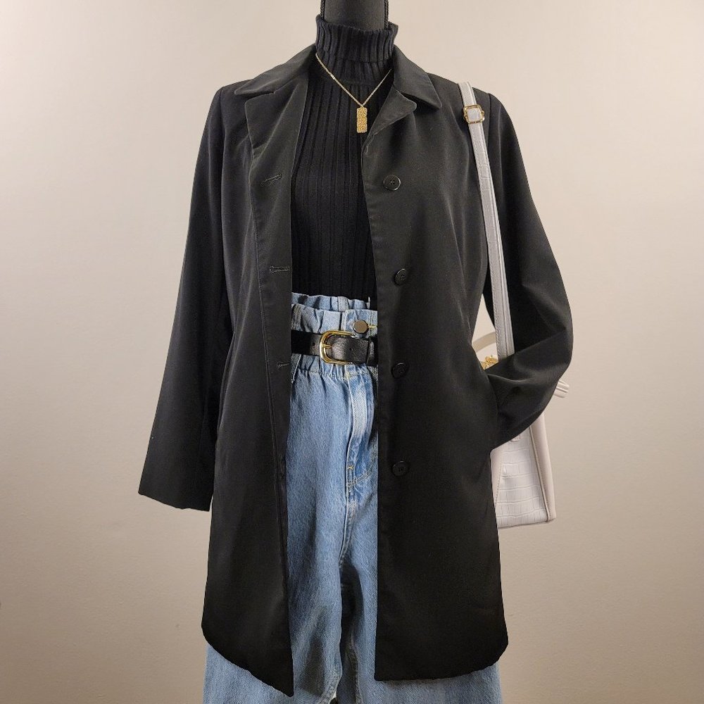 Anne Klein Black Button Down Mid-Length Coat Petite | Black Button Down Coat